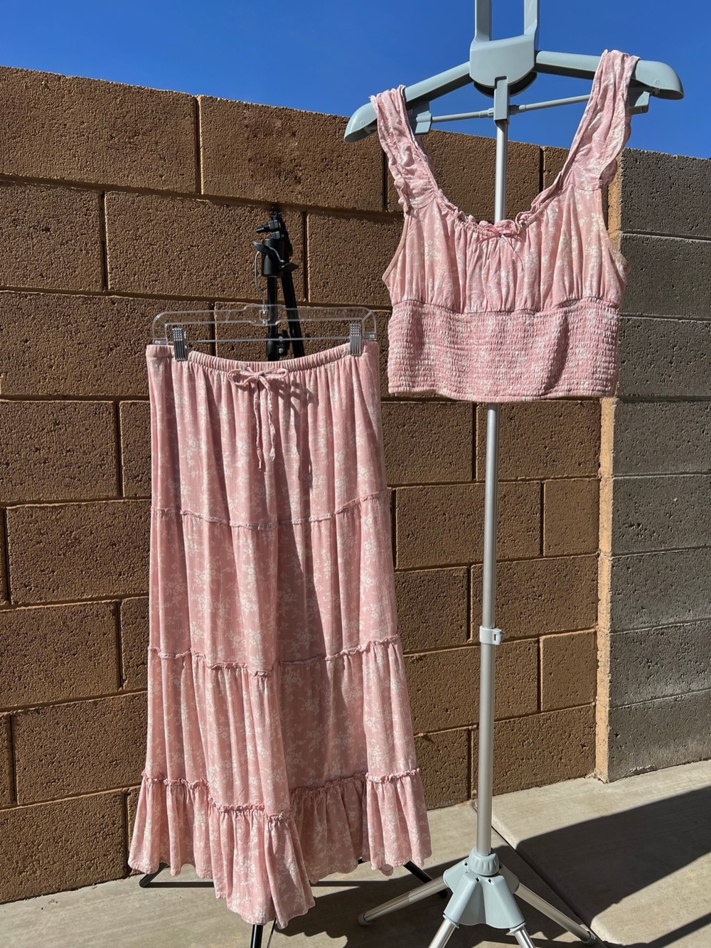 Love Tree Pink Tiered Maxi Skirt and Top Set - Soft Boho Tiered Design